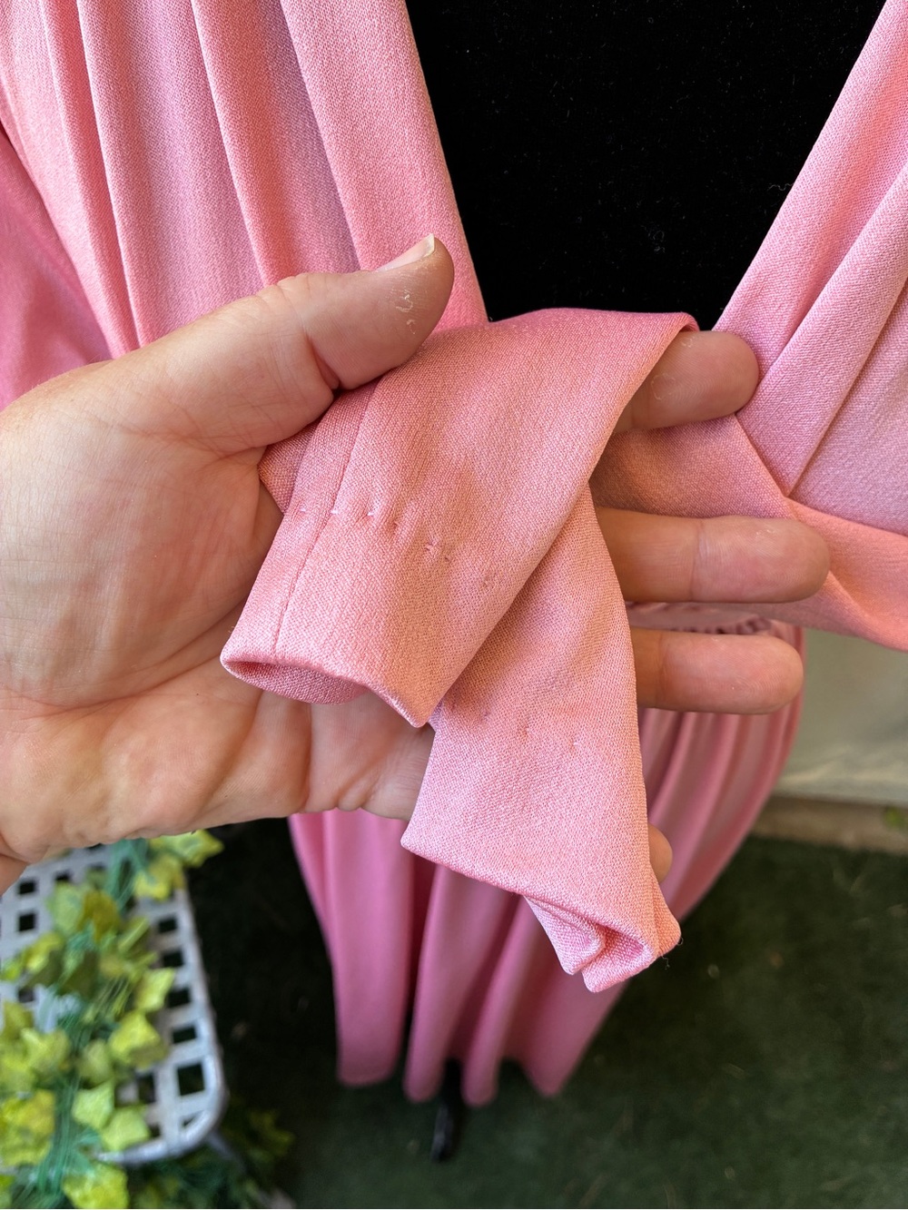 Vintage 70s Grecian Goddess Deep Plunge Pink Medium Maxi Dress - Picture 4 of 13